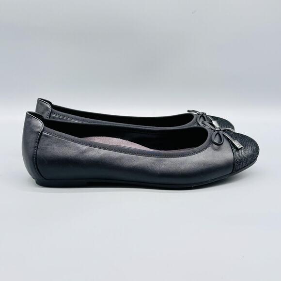 Vionic Shoes - Vionic Shoes Womens 9.5 Black Leather Minna Ballet Flats Bow Cap Toe Comfort